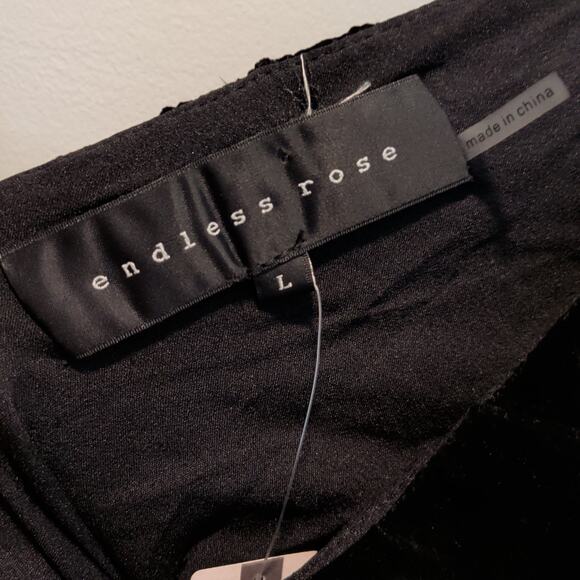 NWT Endless Rose Anthropologie Sz L Black Velvet Bow Mini Dress Puff Sleeves - Picture 4 of 9